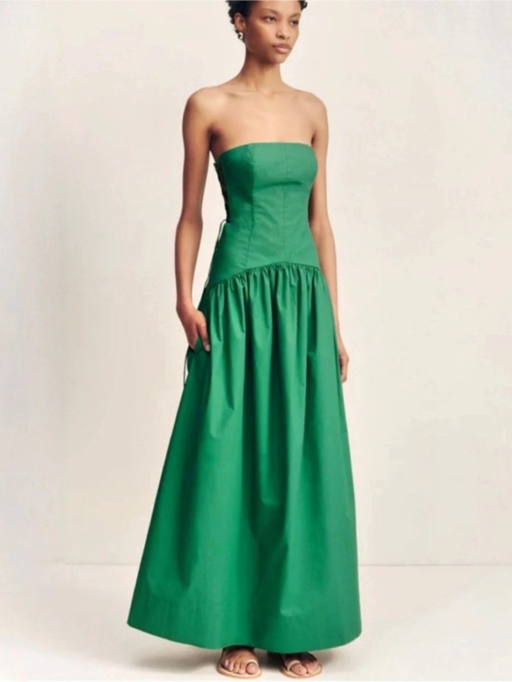 Shona Joy Maiori Lace Up Strapless Maxi Dress Green